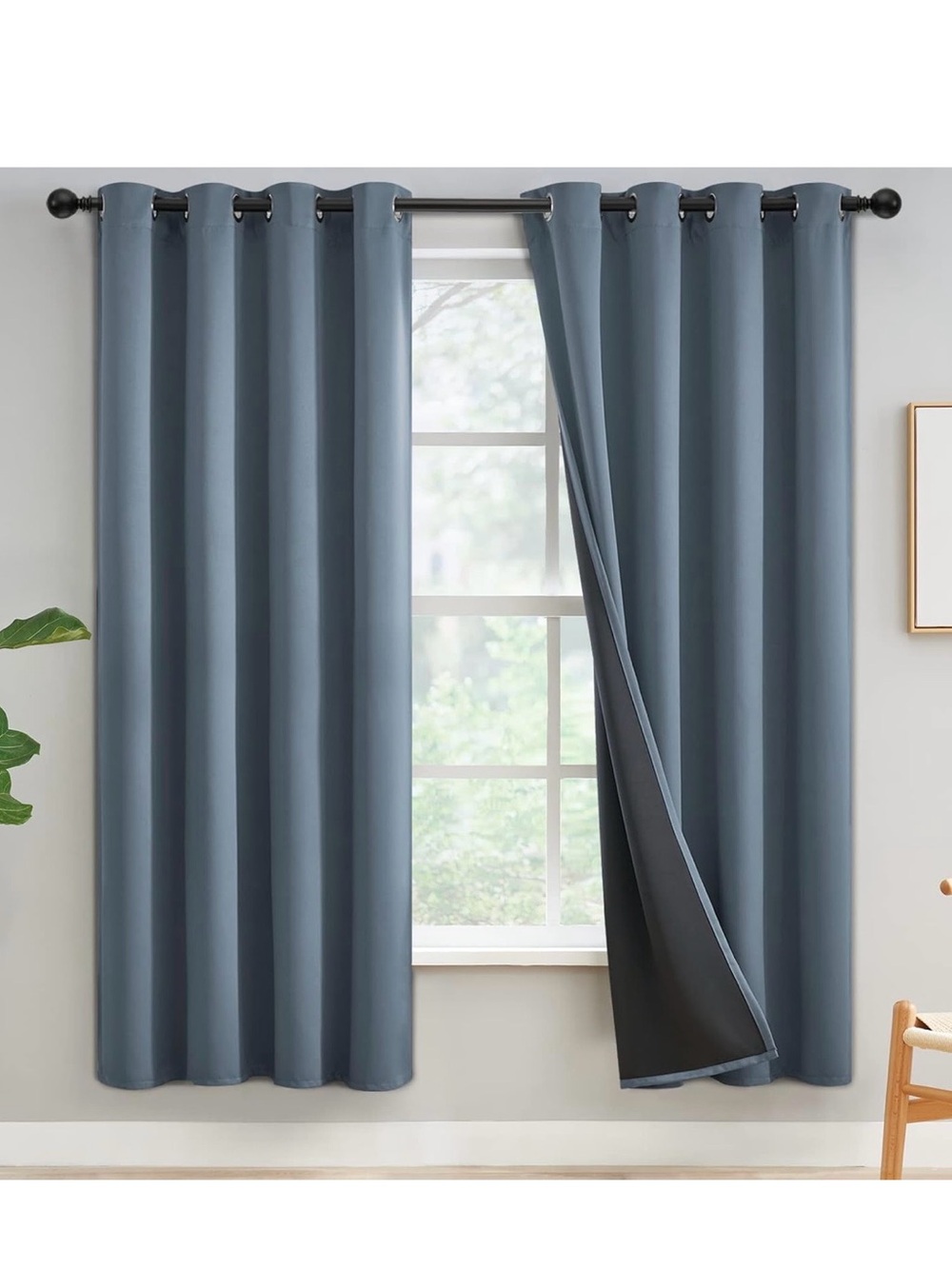 100% Blackout Curtains 52Wx72L 2 Panels Completely Blackout , Stone Blue